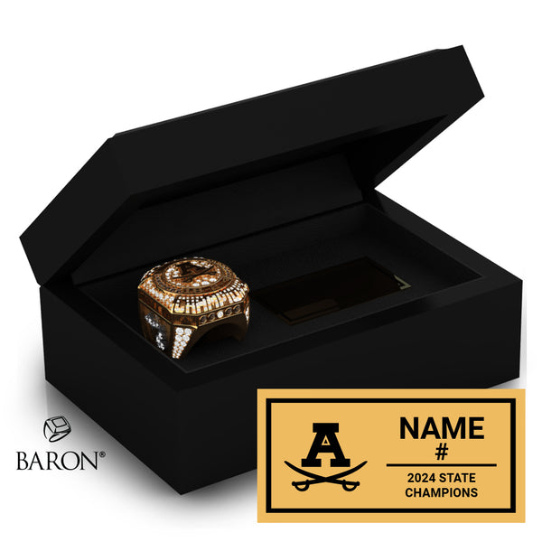 Adams High School Soccer 2024 Ring 2 Championship Black Standard Window Ring Box