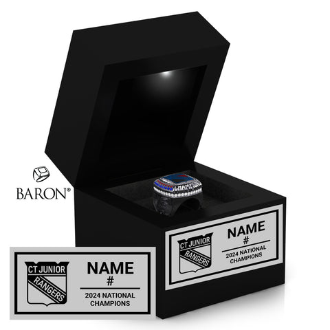 Connecticut Jr. Rangers Hockey 2024 Championship Black LED Ring Box