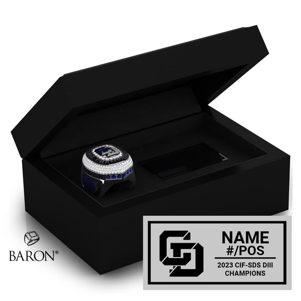 La Jolla Country Day Football 2023 Championship Black Standard Window Ring Box