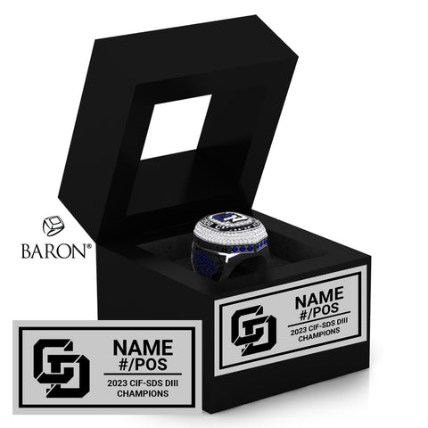 La Jolla Country Day Football 2023 Championship Black Window Ring Box