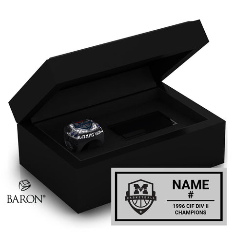 Montgomery High School Boys Basketball 1996 Championship Black Standard Window Ring Box