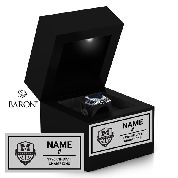 Montgomery High School Boys Basketball 1996 Championship Black LED Ring Box
