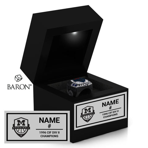 Montgomery High School Boys Basketball 1996 Championship Black LED Ring Box