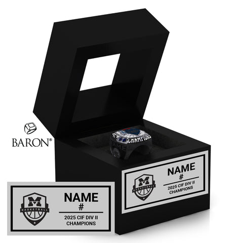 Montgomery High School Boys Basketball 2025 Championship Black Window Ring Box
