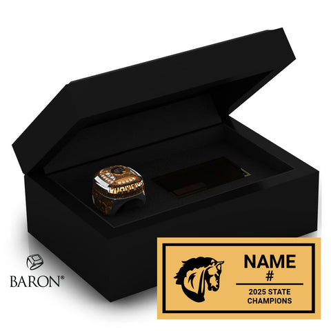 Powers Catholic Boys Hockey 2025 Championship Black Standard Window Ring Box