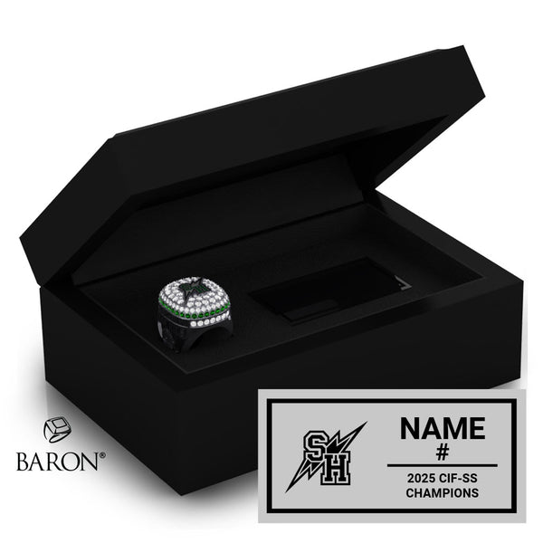 Sage Hill High School Girls Soccer 2025 Championship Black Standard Window Ring Box
