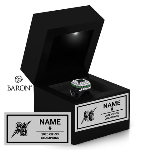 Sage Hill High School Girls Soccer 2025 Championship Black LED Ring Box