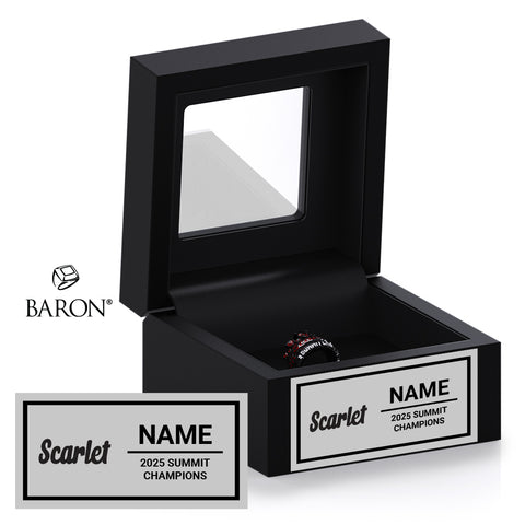 South Coast Cheer 2025 Scarlet Medium Senior 3 Championship Black Window Ring Box