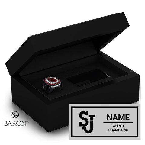St. John's University Cheer 2025 Championship Black Standard Window Ring Box
