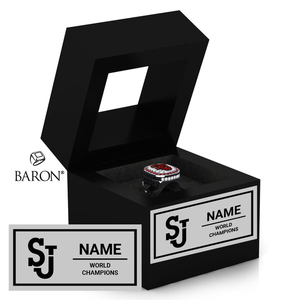 St. John's University Cheer 2025 Championship Black Window Ring Box