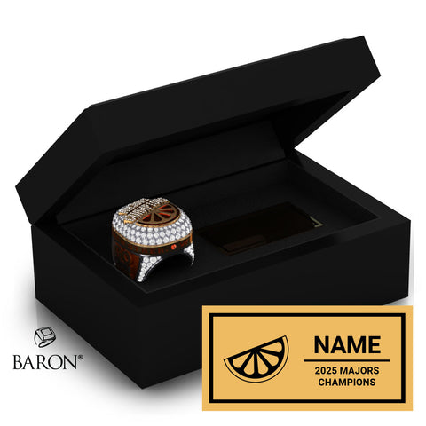 Stingray Allstars Orange Majors Cheer 2025 Championship Black Standard Window Ring Box