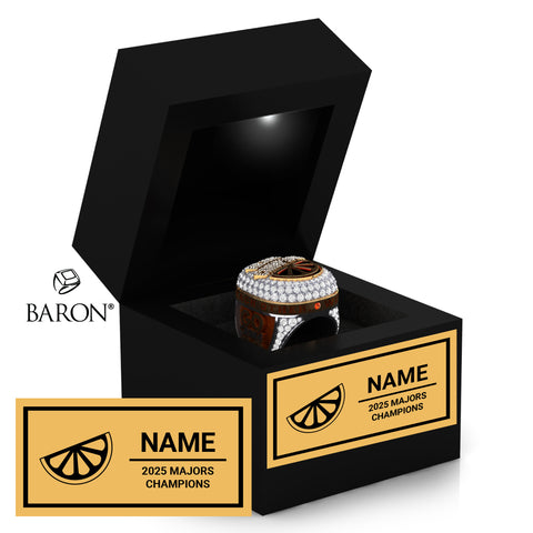 Stingray Allstars Orange Majors Cheer 2025 Championship Black LED Ring Box