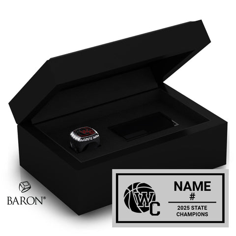 Woodland Christian Girls Basketball 2025 Championship Black Standard Window Ring Box