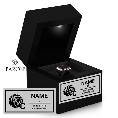 Woodland Christian Girls Basketball 2025 Championship Black LED Ring Box