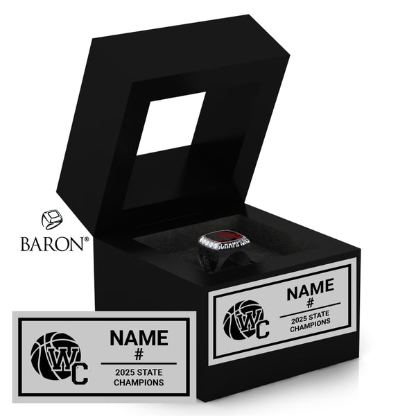 Woodland Christian Girls Basketball 2025 Championship Black Window Ring Box