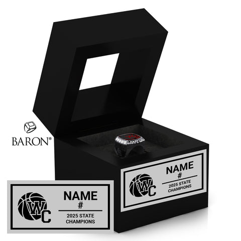 Woodland Christian Girls Basketball 2025 Championship Black Window Ring Box