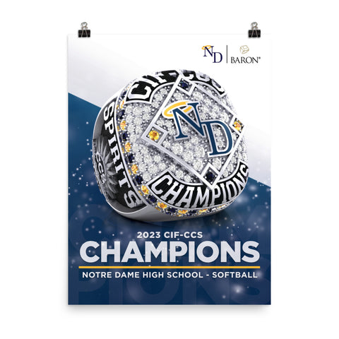 Notre Dame High School Softball 2023 Championship Poster