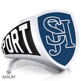 San Juan Hills Athletic Shield Signet Class Ring (Durlium, Sterling Silver, 10kt White Gold) - Design 3.1