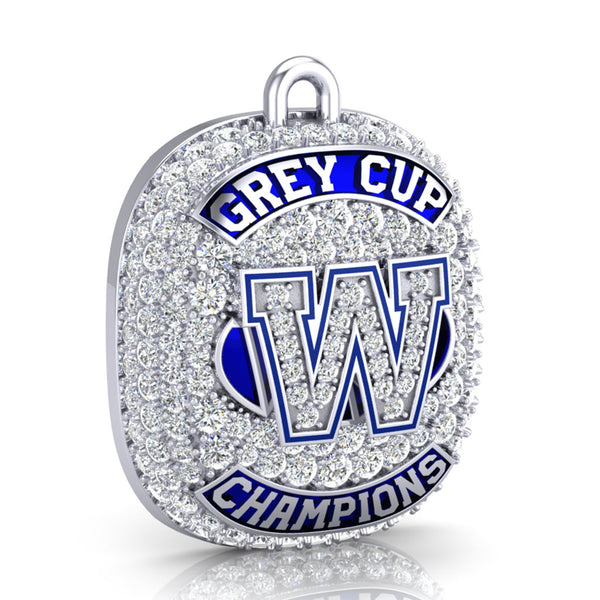 Winnipeg Blue Bombers -1990 Grey Cup Commemorative Ring Top Pendant - Design 1.14 (Durilium / 6KT White Gold / 10KT White Gold)
