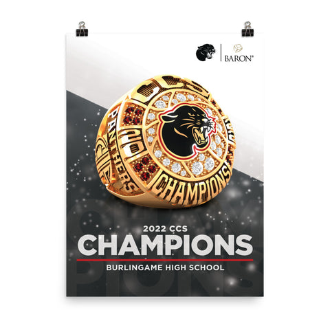 Burlingame High School Boys Basketball 2022 Championship Poster - Design 2.4.A (GOLD)