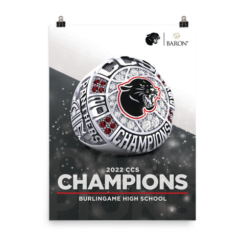 Burlingame High School Boys Basketball 2022 Championship Poster - Design 2.5 (SILVER)