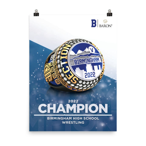 Birmingham High School Boys Wrestling 2022 Championship Poster - Design 4.9 Ring