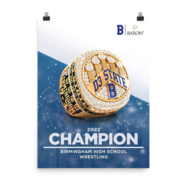 Birmingham High School Boys Wrestling 2022 Championship Poster - Design 5.4 Ring